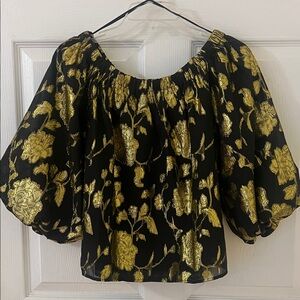 Flying Tomato Black and Gold Floral Blouse